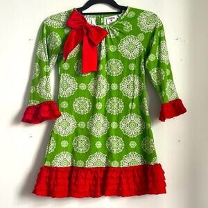 Counting Daisies mandala ruffle hem jersey knit Christmas dress sz 10